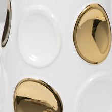 Load image into Gallery viewer, 18376-07 Stoneware, 13&quot; Circle Embossed Vase, White/gold
