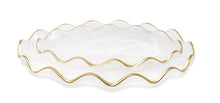 Load image into Gallery viewer, VT4889 White Alabaster Oval Tray with Gold Ruffled Border
