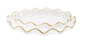 VT4889 White Alabaster Oval Tray with Gold Ruffled Border
