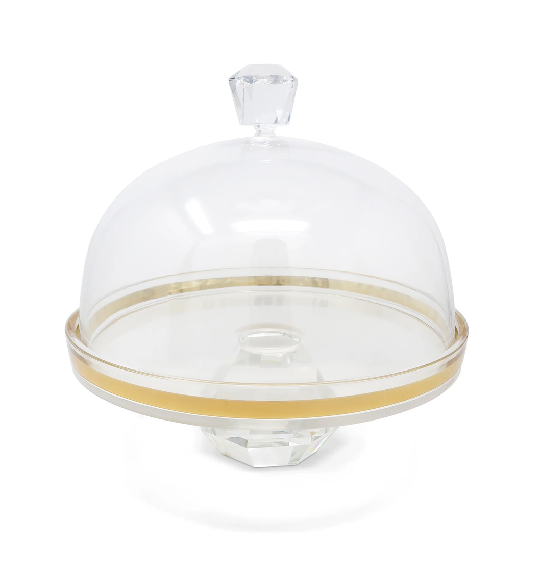 VCP5088 Glass Cake Dome Gold Design with Diamond Shaped Base and Handle