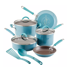 Load image into Gallery viewer, 17213-TE02 Rachael Ray Cucina 10-pc. Porcelain Enamel Nonstick Cookware Set Agave Blue
