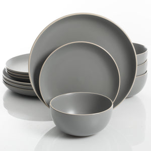 118319.12 Rockaway 12 pc Dinnerware Set - Matte Grey - Solid Color - Stoneware