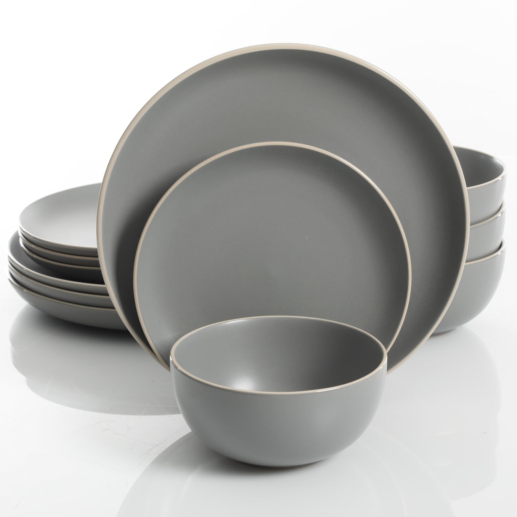 118319.12 Rockaway 12 pc Dinnerware Set - Matte Grey - Solid Color - Stoneware