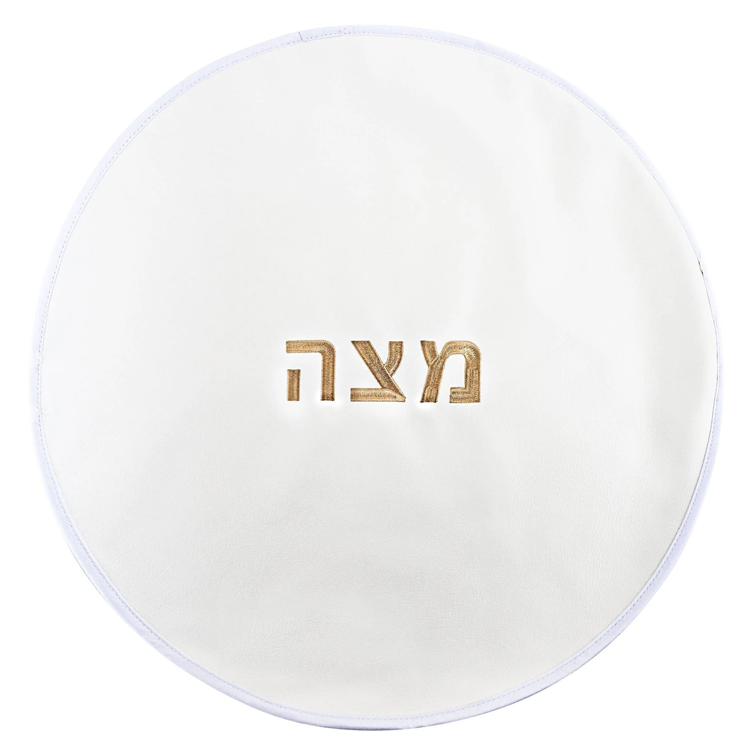 PU-PE-MA-W/GO PU Leather Matzah Cover - White & Gold