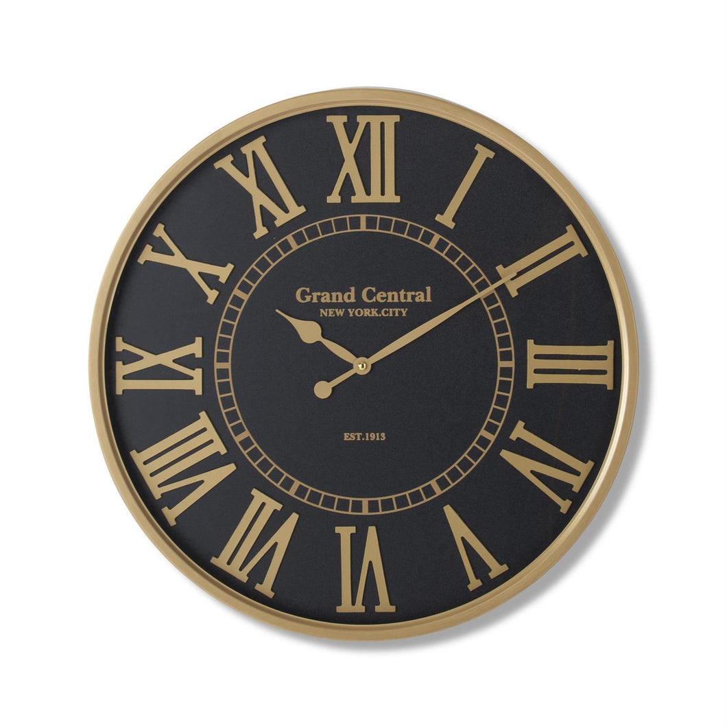 15638A 20 INCH BLACK AND GOLD ROUND EUROPEAN WALL CLOCK