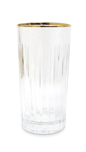 VHB4186 Set of 6 Highball Glasses with Linear Design and Gold Rim