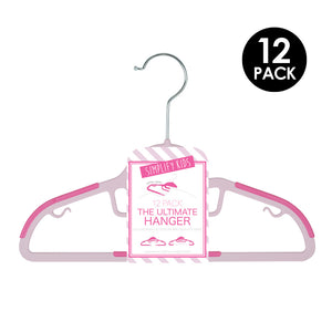 12PK Kids Razor Thin S-Shape Collar Saver Non-Slip Suit & Shirt Hanger w/Tie Bar -PINK