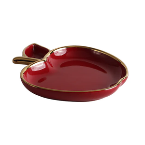 J-HDAS-RD Porcelain Apple Shaped Dish with Gold Trim