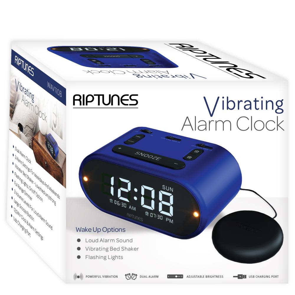Riptunes 3-in-1 Vibrating Alarm Clock with Bed Shaker - Blue Riptunes 3-in-1 Vibrating Alarm Clock with Bed Shaker - Blue