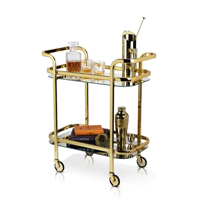 5891 Belmont™ Gold Bar Cart with Mirror Shelves