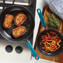 Load image into Gallery viewer, 11.75&quot; Rachael Ray Hard Anodized Aluminum Skillet, Gray with Teal Handles
