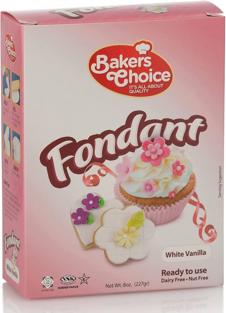 Vanilla White Fondant Icing - 8 oz. - Ready to Use Cake Decorating Frosting - Easy To Roll, Kosher, Dairy Free, and Nut Free Vanilla White Fondant For Cakes Cupcakes and Cookies - By Baker’s Choice