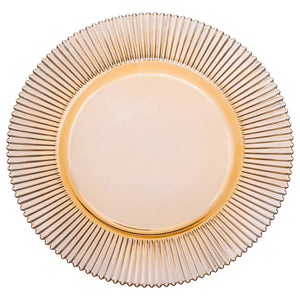 VD-1309- AM Forest, Ribbed Glass Charger, Amber, 13"