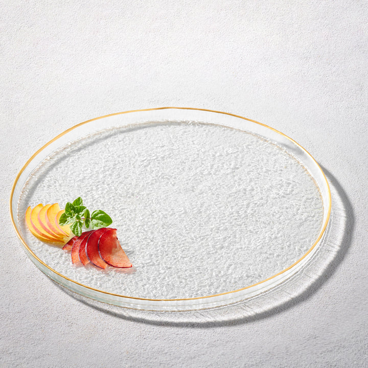 SD-343332- G Hammered Glass Charger with Gold Rim and Lip Dishwasher Safe 13