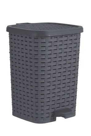 26L Wicker Trash Can Grey