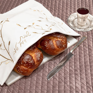 PU-CC-EML-GO PU Leather Challah Cover - Vertical Embroidery Gold