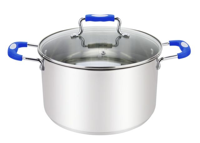 Millvado - Urban, Stock Pot with Glass Lid, Silicone Handles, 18/10 SS, Blue, 8.4 qt