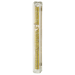 UK24466 Plastic Glitter Transparent Mezuzah with Rubber Cork 15 cm- with the Letter Shin