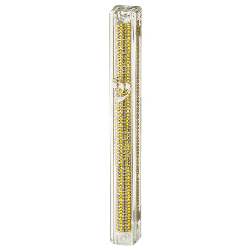 UK24466 Plastic Glitter Transparent Mezuzah with Rubber Cork 15 cm- with the Letter Shin