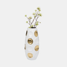 Load image into Gallery viewer, 18376-07 Stoneware, 13&quot; Circle Embossed Vase, White/gold
