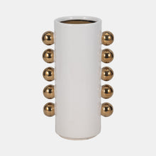 Load image into Gallery viewer, 19076-03 Cer, 10&quot; Vase W/ Side Knobs, White/gold
