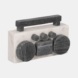 20776 8" Marble Boombox, White/black