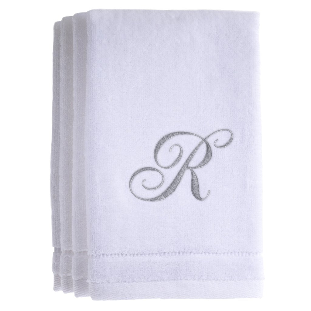 R - Cotton velour monogram towel - White
