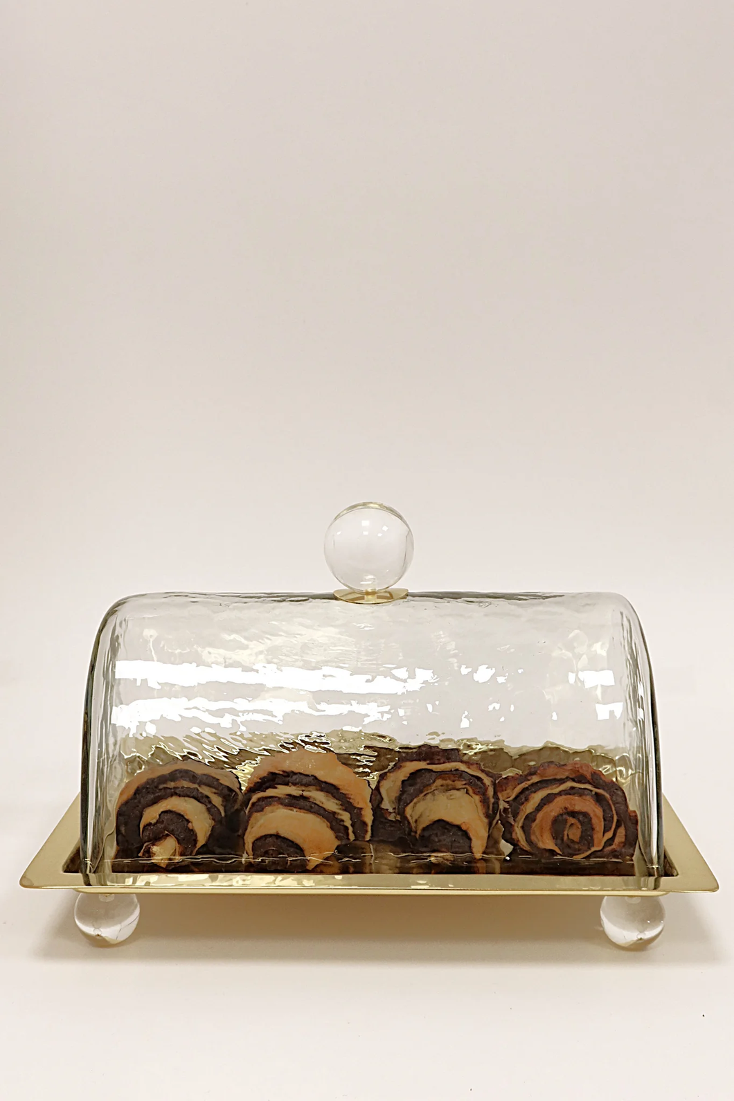 CD4267 Rectangle cake Dome Gold with Clear Ball Knob