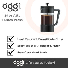 Load image into Gallery viewer, Oggi 8 Cup Borosilicate French Press Coffee Maker (1 lt, 34 oz)
