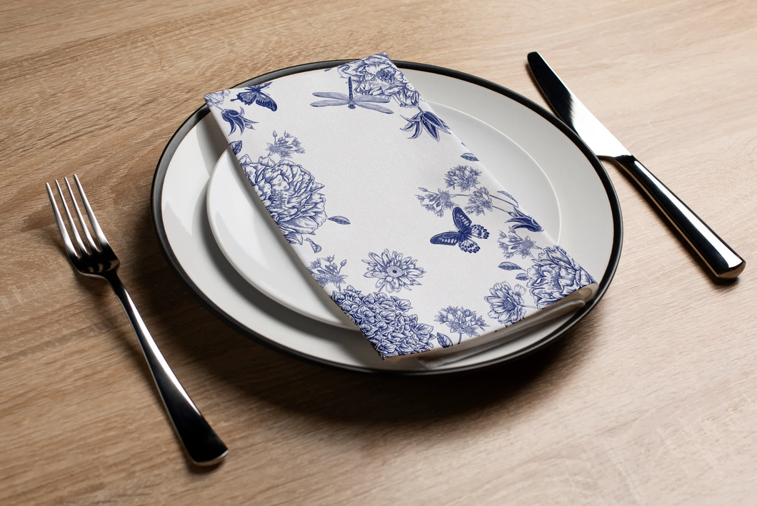 Dragonfly Toile Blue - Printed Guest Towel