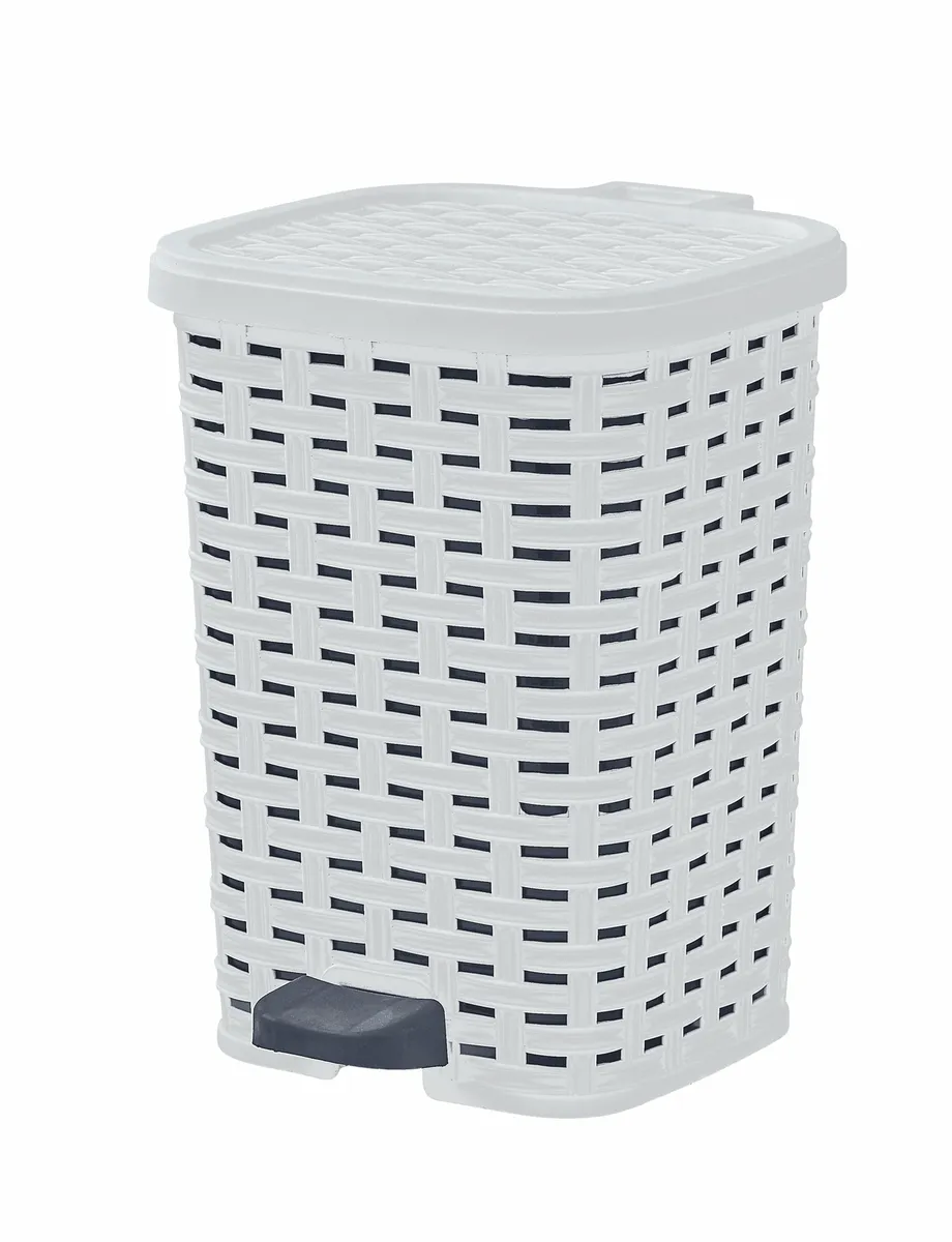 6 L Wicker Step Trash Can, White Smoke