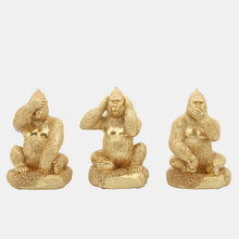 Load image into Gallery viewer, 15879-01 Resin, S/3 Hear, Speak, See No Evil Gorillas, Gold
