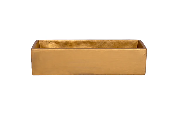 39811 Cement Rectangle Flower Pot LG Coated Finish Gold..14.50