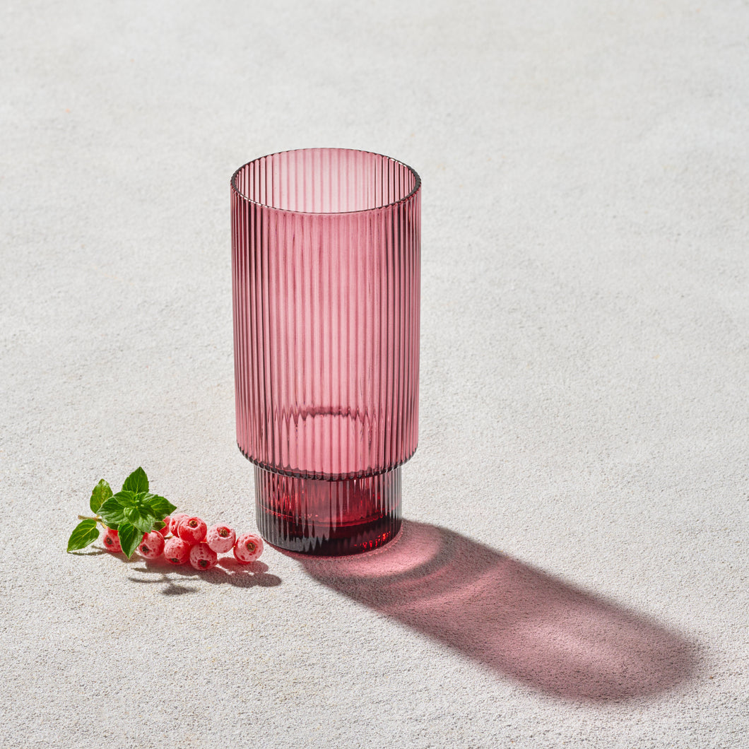 VD-5718- PM Malibu, Ribbed Highball Glass, Plum, 13.5 oz