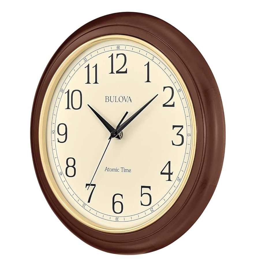 Bulova Wooden Atomic Analog Wall Clock C5004 Atomic Time 2 Sets Automatically Quartz Battery