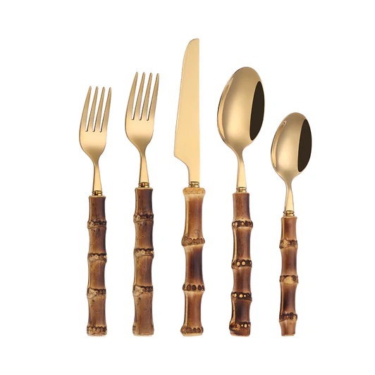 K-FWS-01-GD Stainless Steel Bamboo Flatware Set Gold
