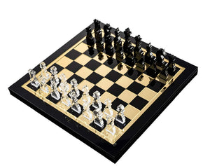 CHESS-GLD Luxe Gold and Black Chess and Checkers Game Set with Gift Box