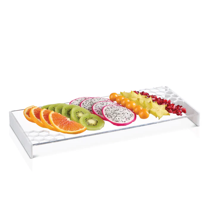 HCT-WHT Honeycomb Laser Cut Tray- White Marble Lucite