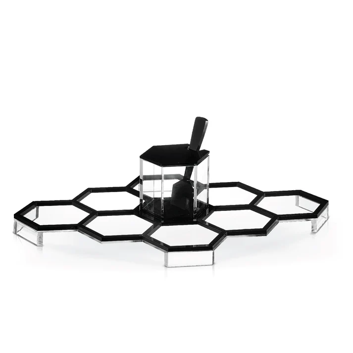HCST-BLK Honeycomb Tabletop Simanim Tray- Black Lucite