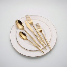 Load image into Gallery viewer, TAJ-FW-113 TAJ Hammered Pointe Flatware Shiny Gold Service For 4 Dishwasher Safe
