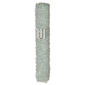 UK23821 Glass Mezuzah with Stones 15 cm- White