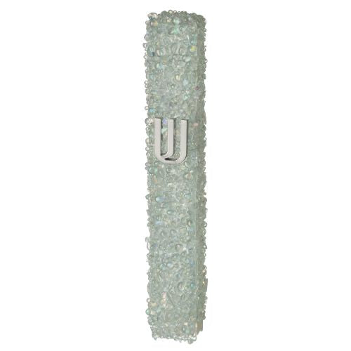 UK23821 Glass Mezuzah with Stones 15 cm- White