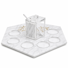 Load image into Gallery viewer, HD30 Simonim Tray With Hexagone Honey Dish on Lazy Susan - Marble
