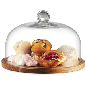 33745 • Wood Cake Stand W/ Glass Dome
