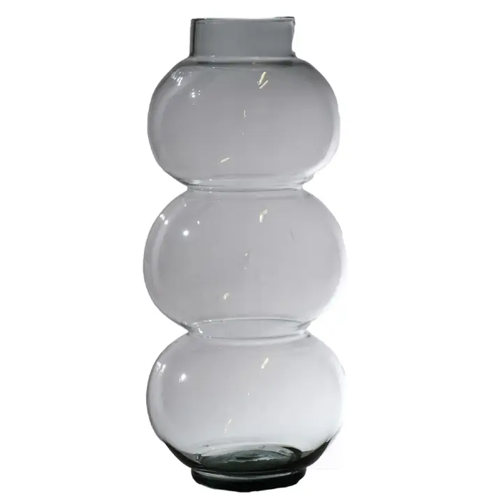 980038 Round Trio Low Neck Mouthblown Recycled Glass Vase Dia 6.3