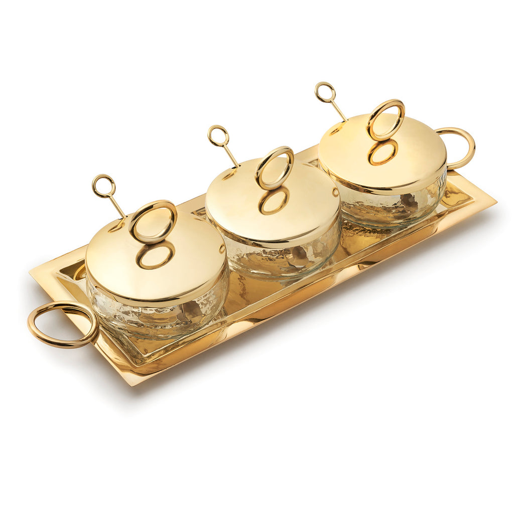 51121 SPHERE S/3 BOWL W/ TRAY GOLD