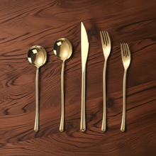 Load image into Gallery viewer, FSLM-2129-GS TAJ Dropplet Gold Shiny Flatware Service For 4 Dishwasher Safe
