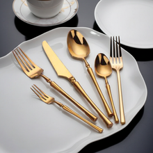 Load image into Gallery viewer, TAJ-FW-104 TAJ Crown Shiny Gold Flatware Service For 4 Dishwasher Safe
