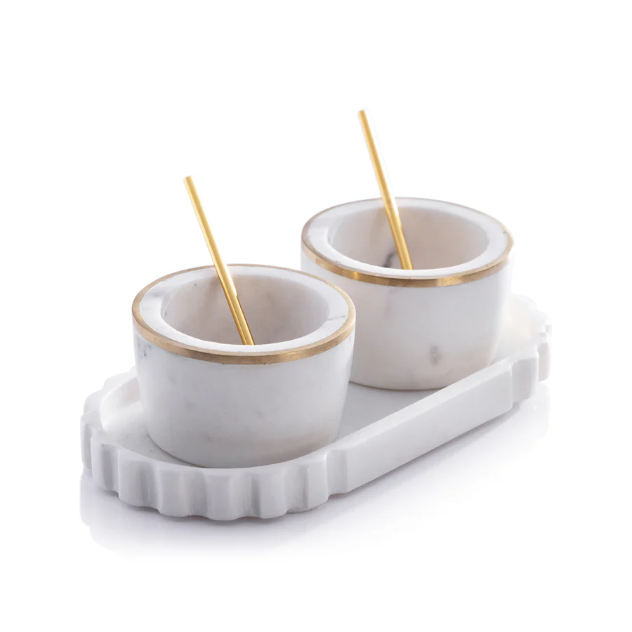 IN-8170 Marble Condiment Set - 2 Bowls, 2 Spoons and 1 Tray