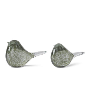 20454A-GR Set of 2 Green Speckled Clear Glass Birds
